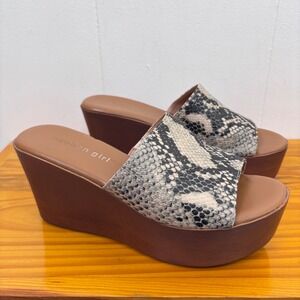 Madden Girl Karrmen Platform Wedge‎ Sandals Snakeskin Print Slides Brown Size 6